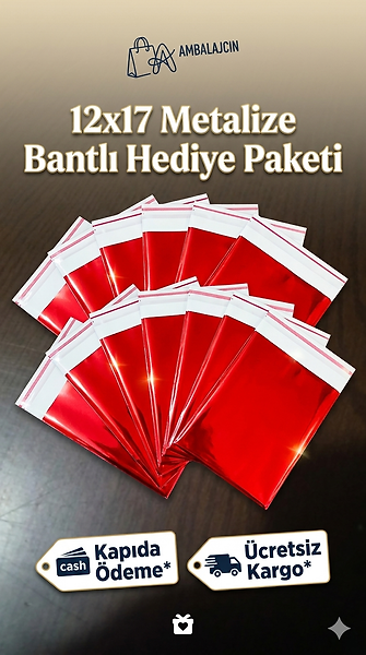 10.000 Adet 12x17 Metalize Bantlı Hediye Poşeti 12x17  Cm 10.000 Adet Hediye Paketi