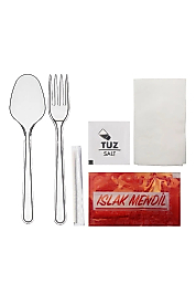 50 Adet 6'lı Set (kaşık.çatal.tuz.kürdan.kolonyalı mendil.peçete)
