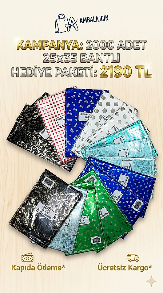 Kampanya 2000 Adet 25x35 Bantlı Hediye Paketi