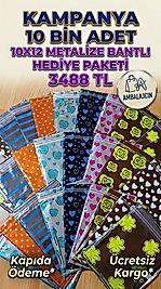 1O.OOO Adet 10x12 Cm Metalize Bantlı Hediye Poşeti Takı Nişan Mevlüt Kına Poşeti Hediye Paketi