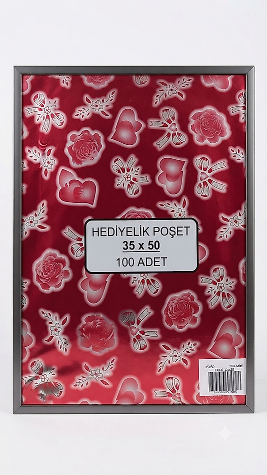 100 Adet 35x50  Metalize Hediye Paketi 35x50cm Kendinden Bantlı Renkli Hediye Paketi