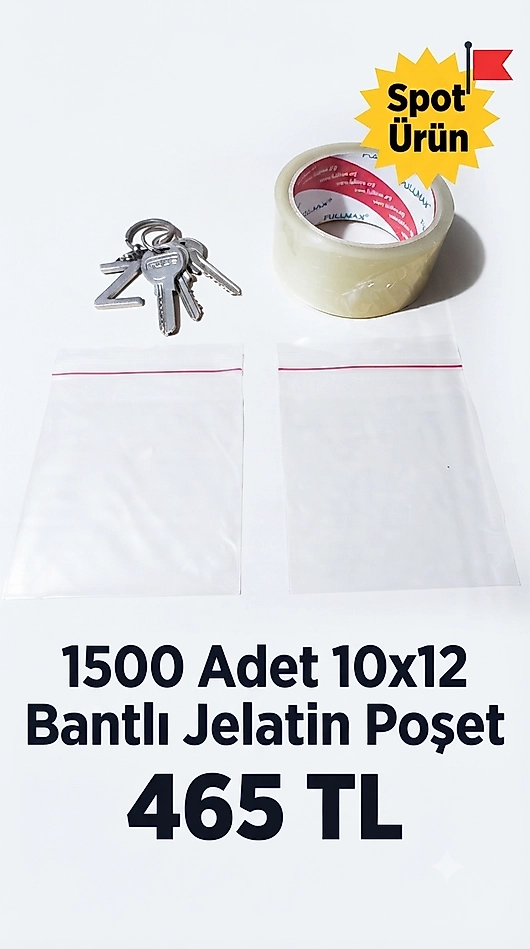 1500 Adet 10x12 Bantlı Jelatin Ambalaj Poşeti