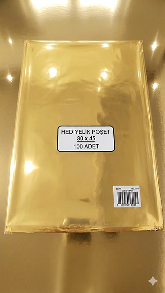 100 Adet 30x45 Metalize Hediye Paketi 30x45 cm Kendinden Bantlı Renkli Hediye Paketi