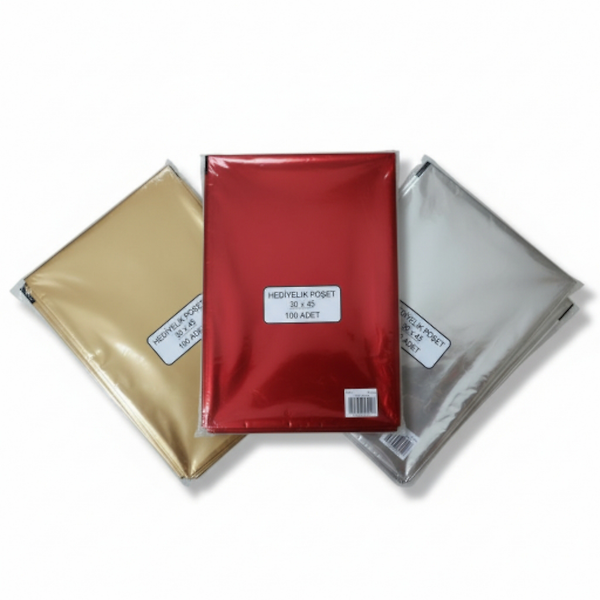 100 Adet 30x45 Metalize Hediye Paketi 30x45 cm Kendinden Bantlı Renkli Hediye Paketi